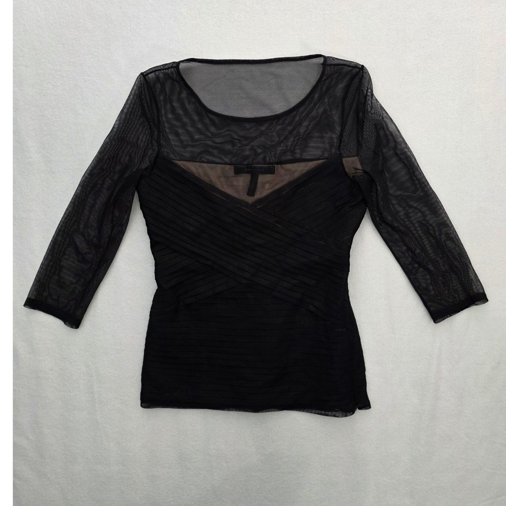 BCBGMAXAZRIA Top Amora Mesh Pleated S Black Chic CVR1J510